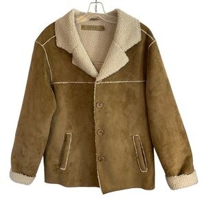 Vintage 1960s Groggy Vegan  Beige Suede Jacket with Tan Sherpa Mens Sm